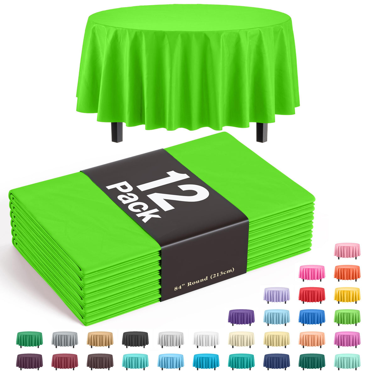 Round Lime Green Table Covers | 12 Pack