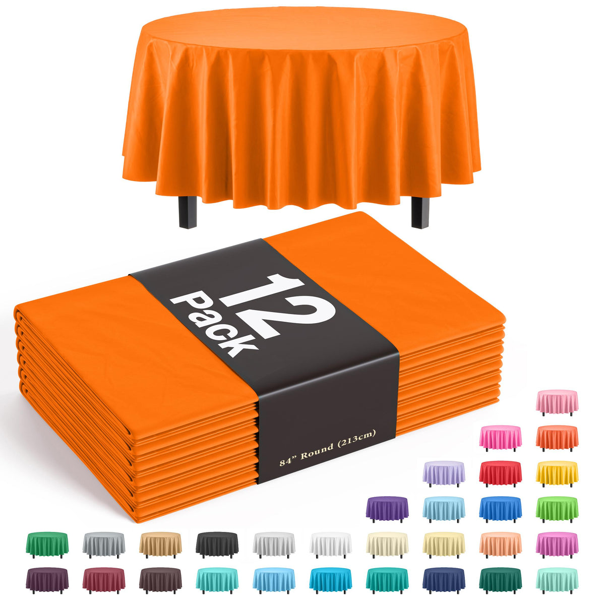 Round Orange Table Covers | 12 Pack