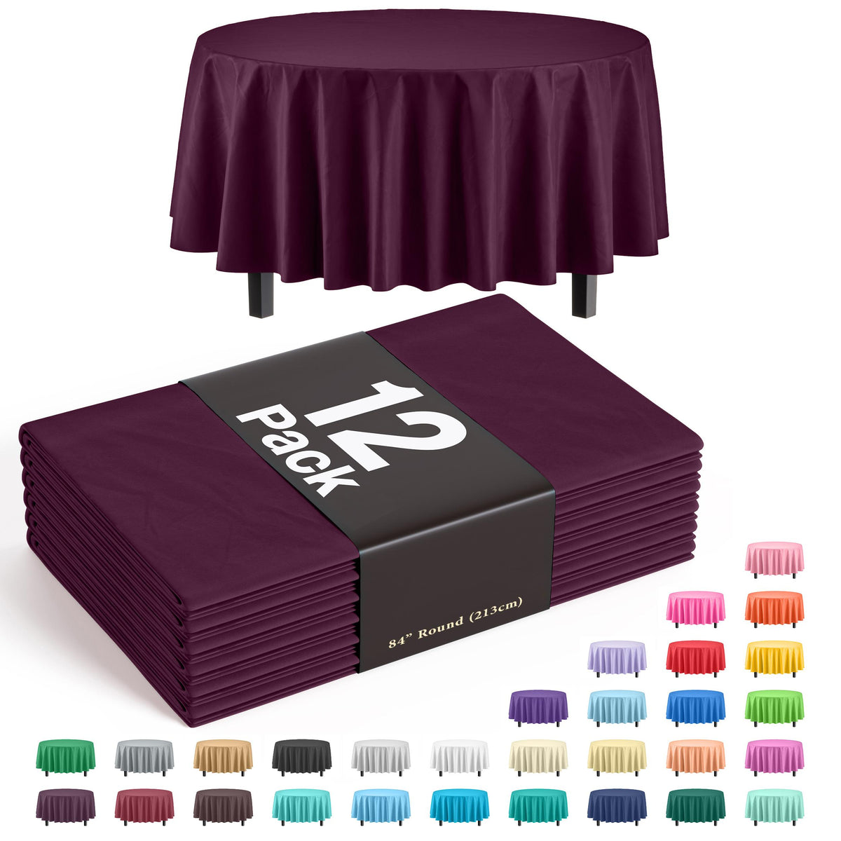 Round Plum Table Covers | 12 Pack