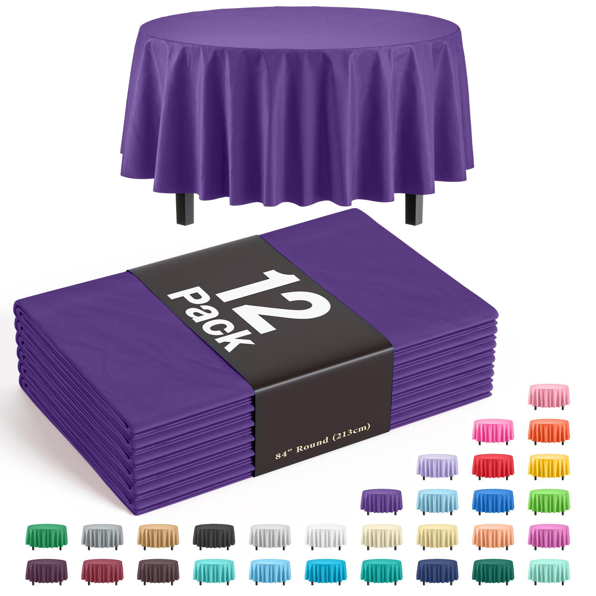 Round Purple Table Covers | 12 Pack