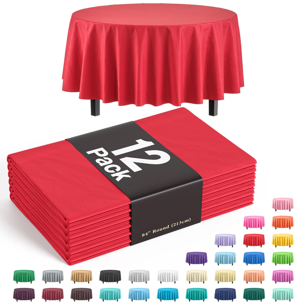 Round Red Table Covers | 12 Pack