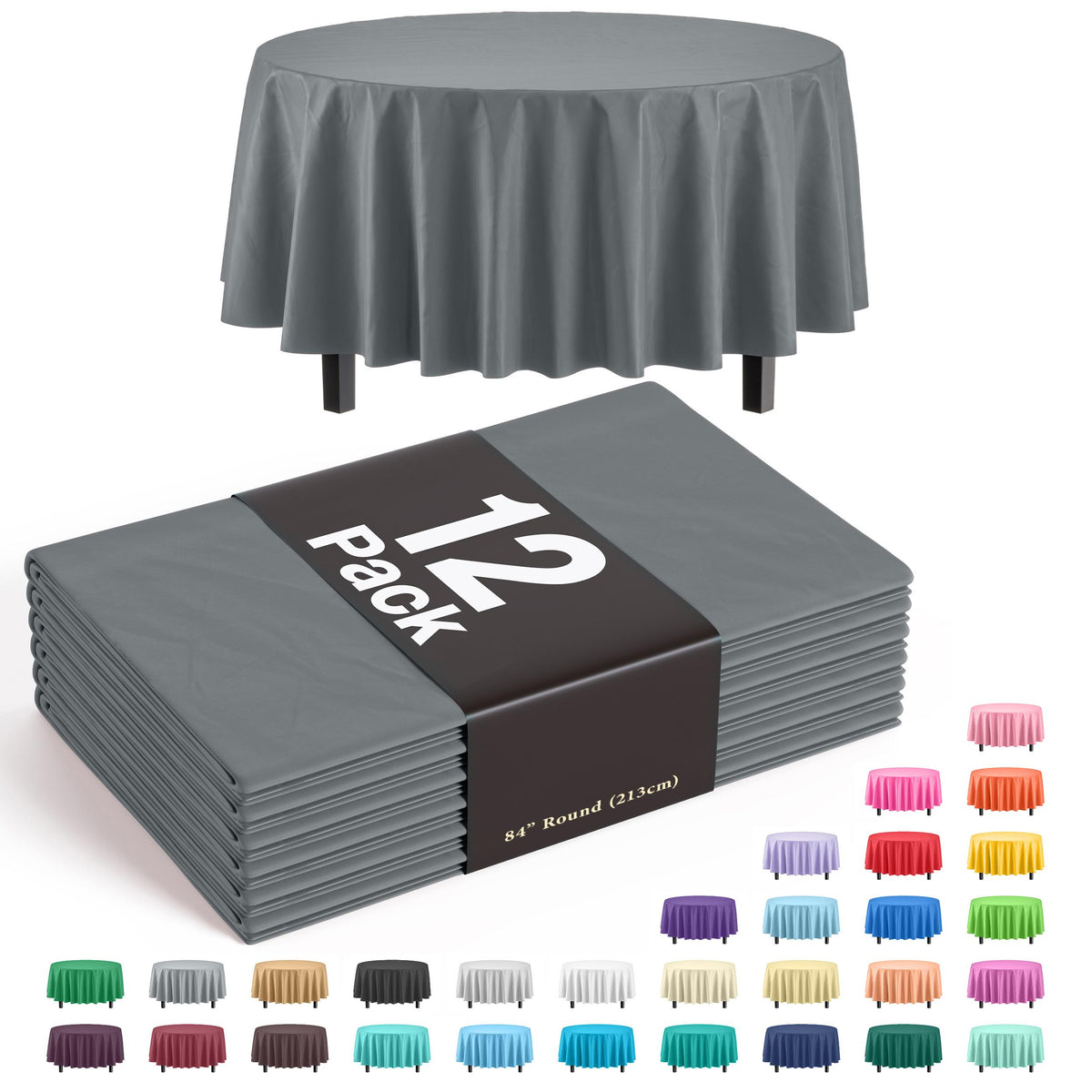 Premium Round Silver Table Covers | 12 Pack