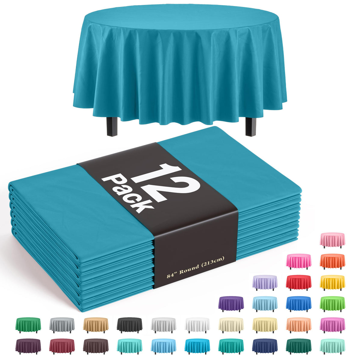 Round Turquoise Table Covers | 12 Pack