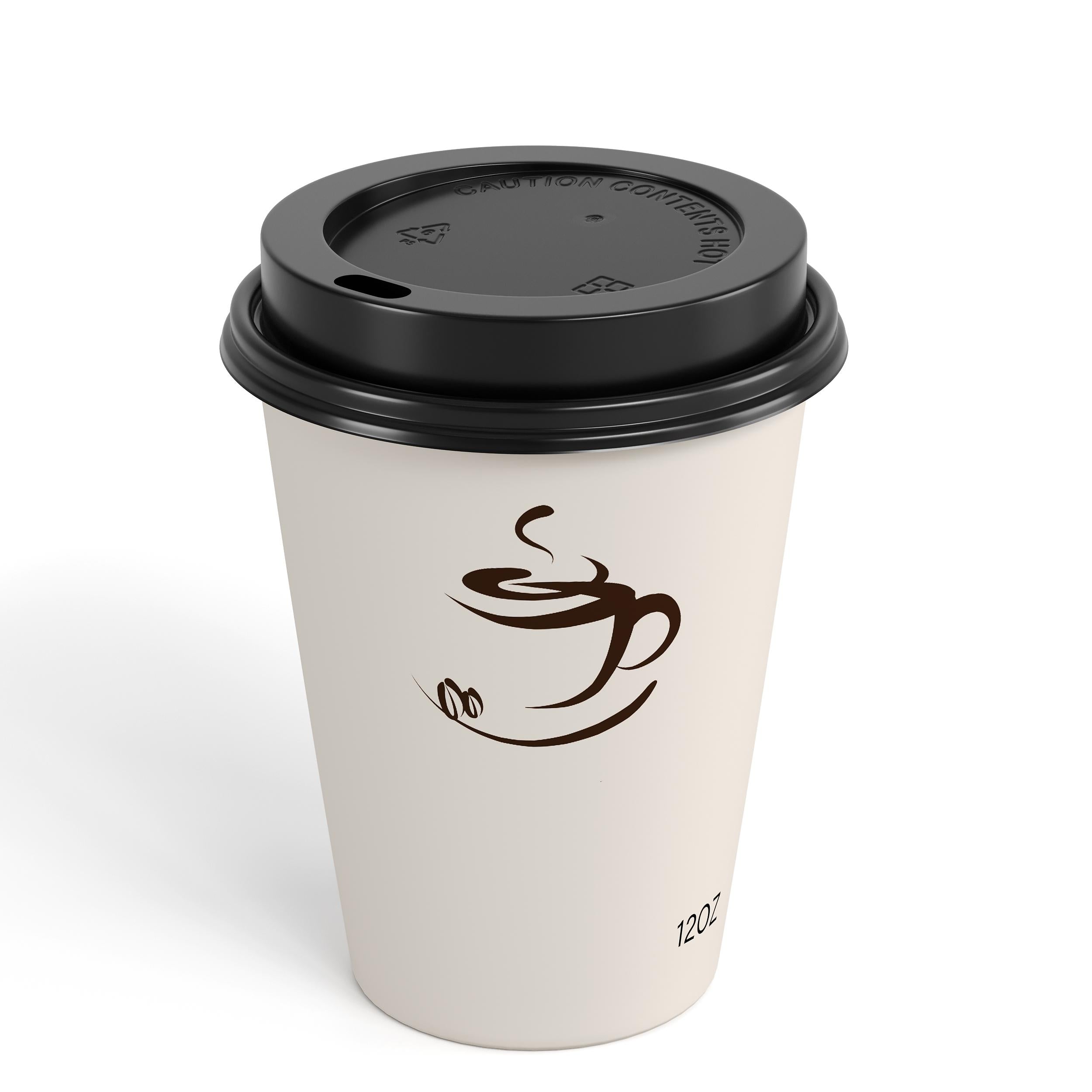 Coffee Cup Black Lids | 50 Pack | Fits 12 & 16 Oz Cups