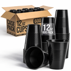 12 Oz. Black Plastic Cups | Case of 600