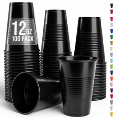 12 Oz. Black Plastic Cups | 100 Count