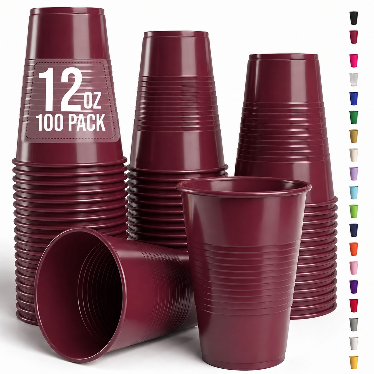 12 Oz. Burgundy Plastic Cups | 100 Count