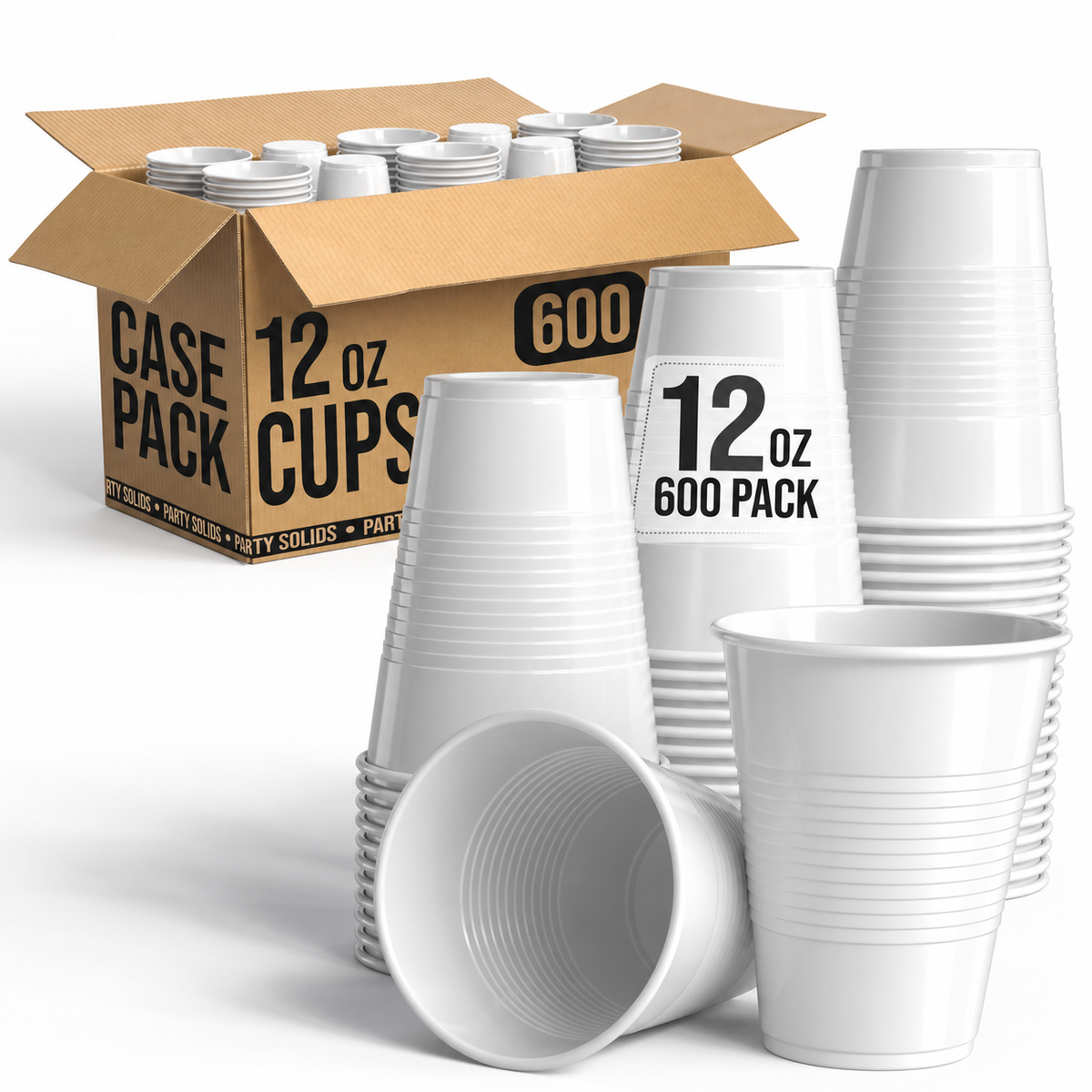 12 Oz. White Plastic Cups | Case of 600
