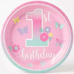 Butterfly Garden 1st Birthday Paper Plates - 8.5"