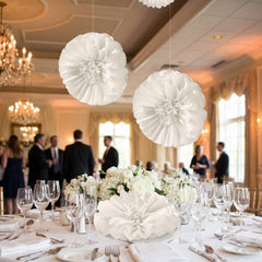 White Fluffy Flower Tissue Pom Poms - 16" Decorative Set for Weddings