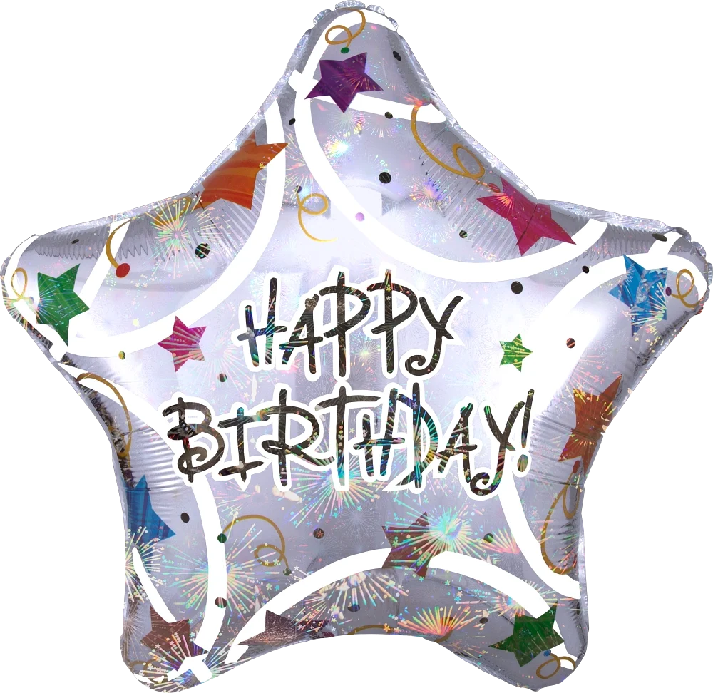 Happy Birthday Stars Holographic Jumbo Foil Balloon - 32"