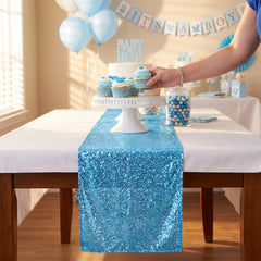 Blue Sequin Table Runner for Baby Showers