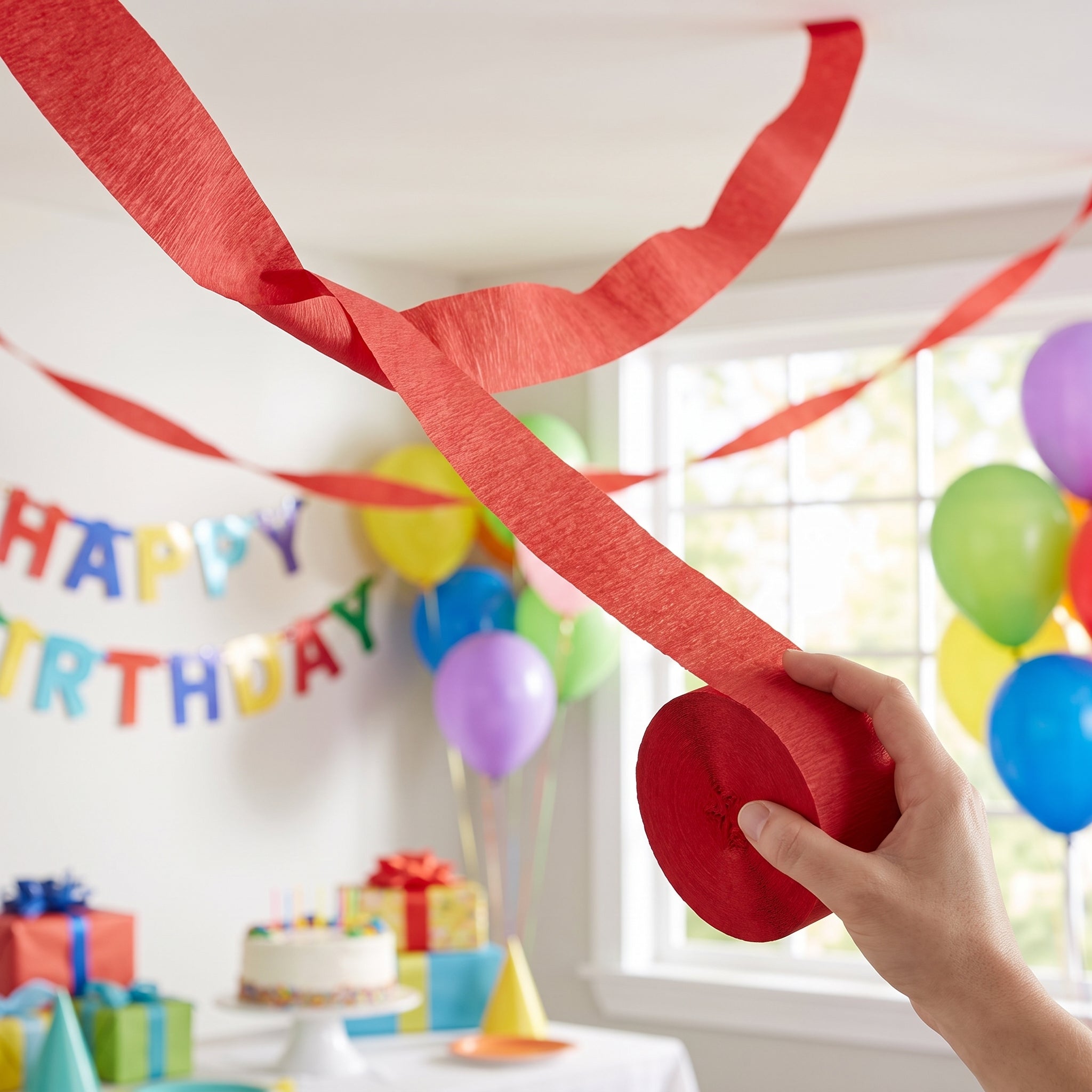 Vibrant Red Crepe Streamer - 81 ft.