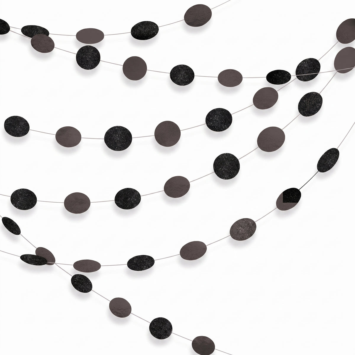 Black Glitter Polka Dot String Decorations - 7-Inch, 6-Pack