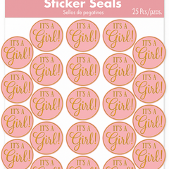 Pink "It's A Girl" Sticker Seals for Baby Showers, 25-Pack