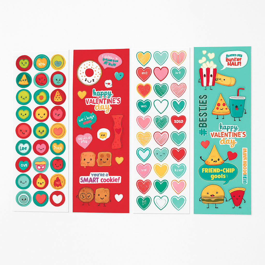 Valentine's Day Heart & Treats Sticker Pack, 4 Sheets, 36 Count