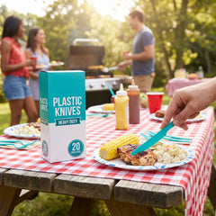 Heavyweight Caribbean Blue Plastic Knives - 7.5 In. | 20 Count