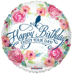 Happy Birthday Water Color Flowers Balloon