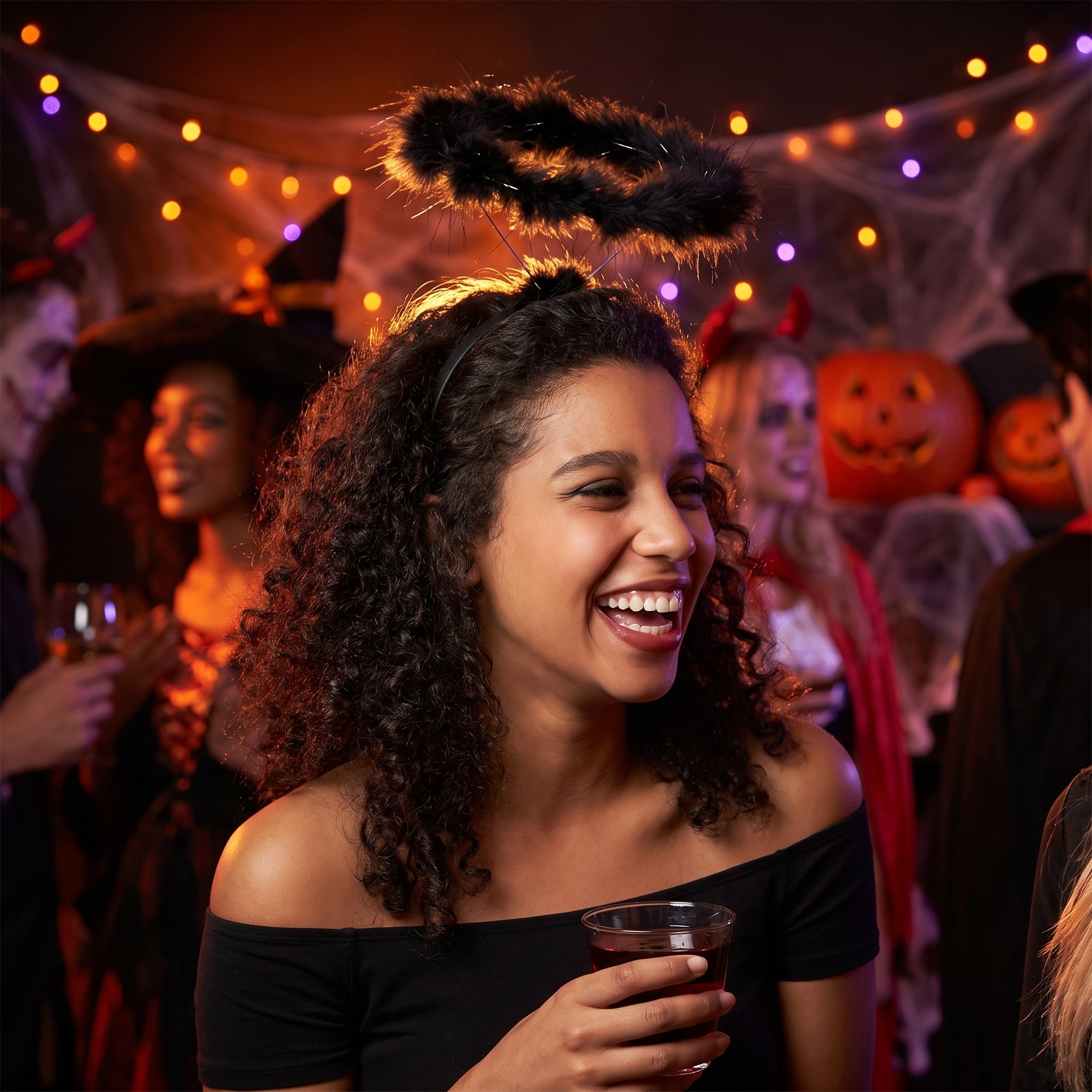 Black Marabou Halo Headband - Dark Angel Halloween Accessory
