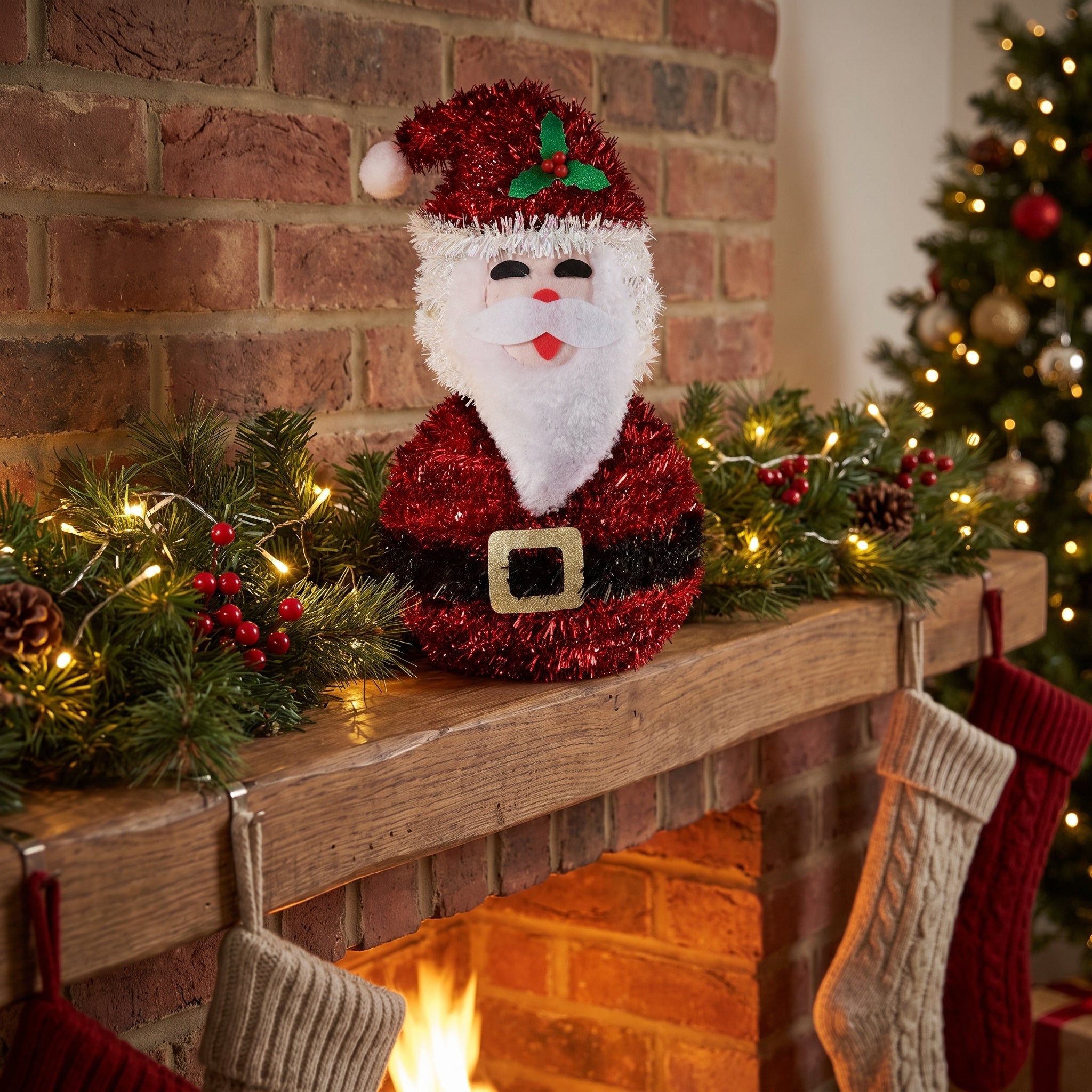 Deluxe 3D Tinsel Santa Decoration
