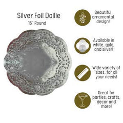 16 In. Round Silver Foil Doilies | 4 Count