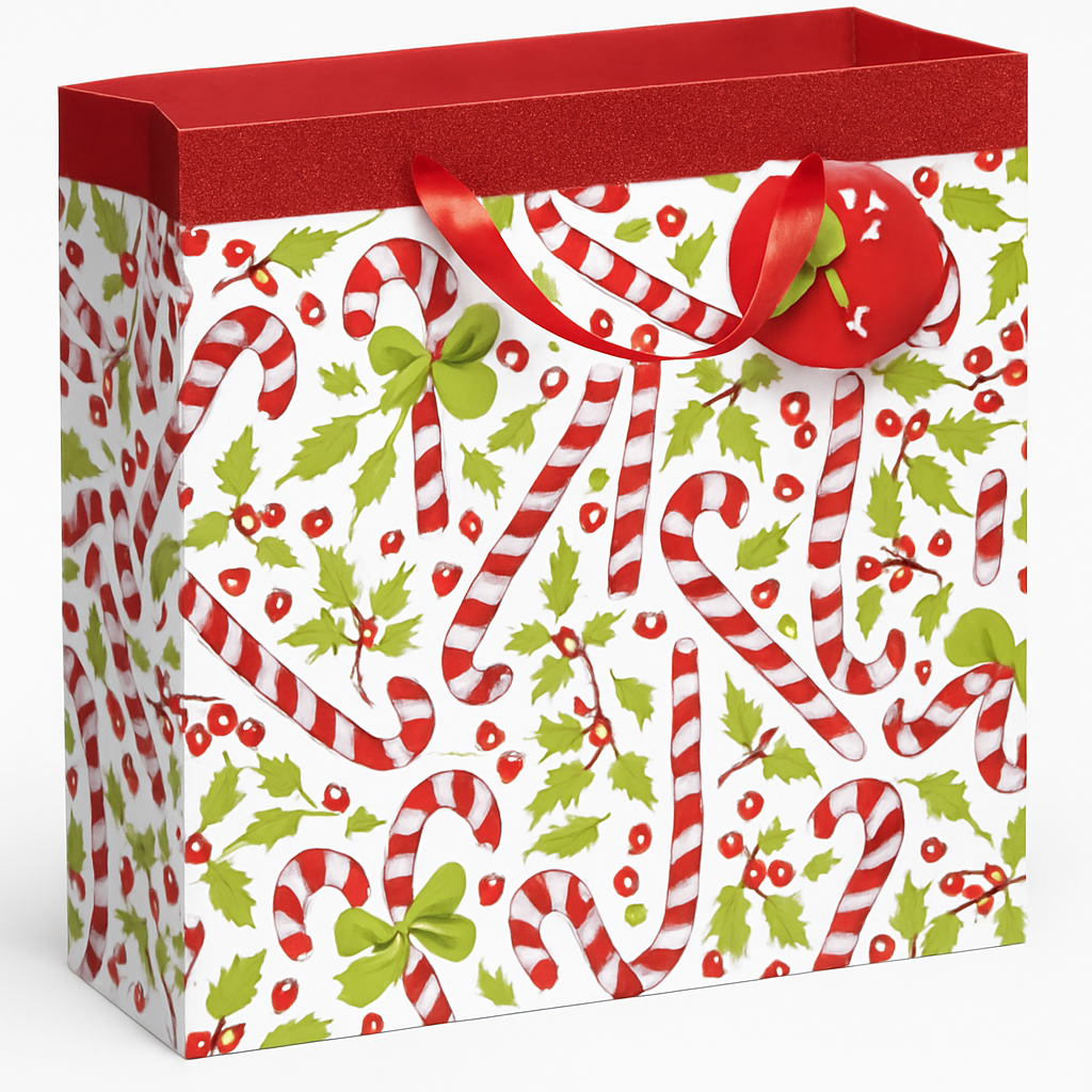 Glitter Candy Cane Christmas Gift Bag, 12-inch
