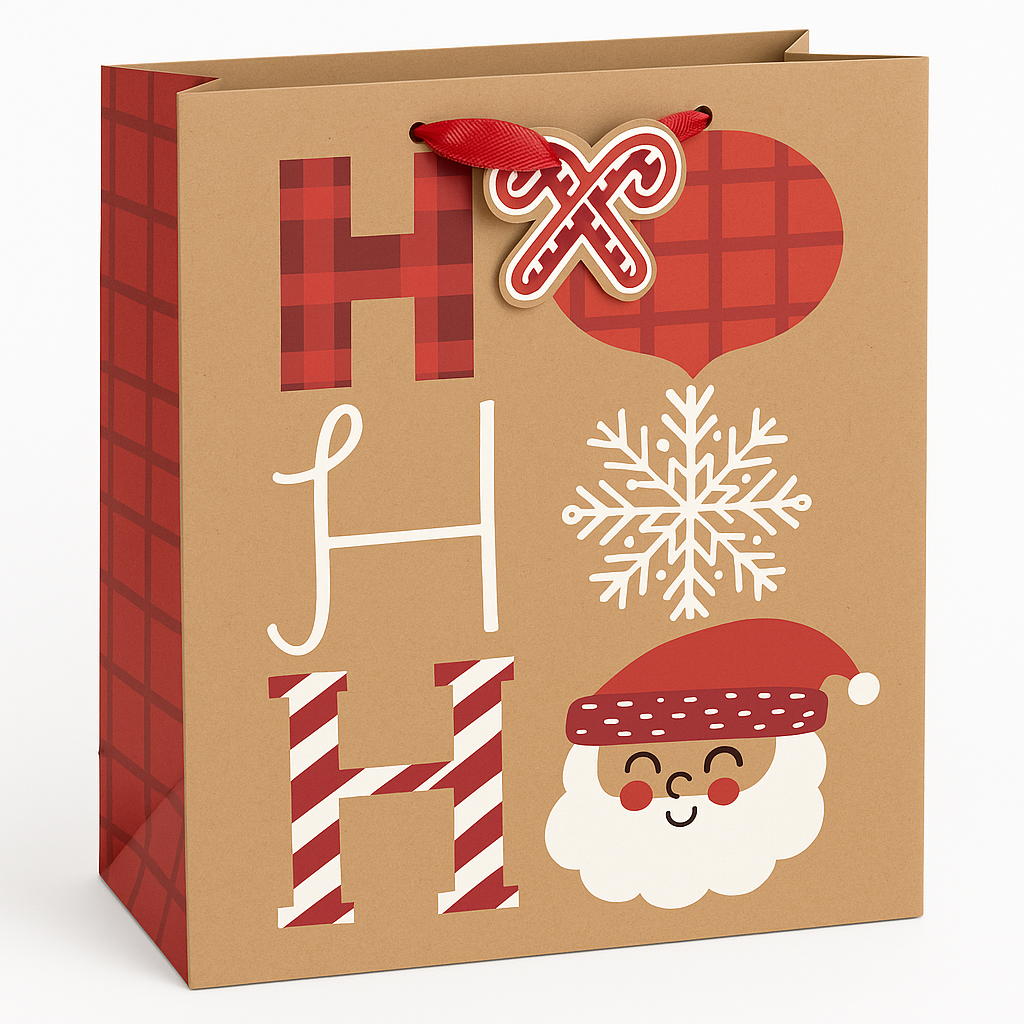 Festive Medium Kraft Ho Ho Ho Gift Bag