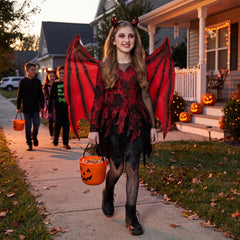 Girls' Daredevil Halloween Costume with Wings and Horns - Child L (12-14)