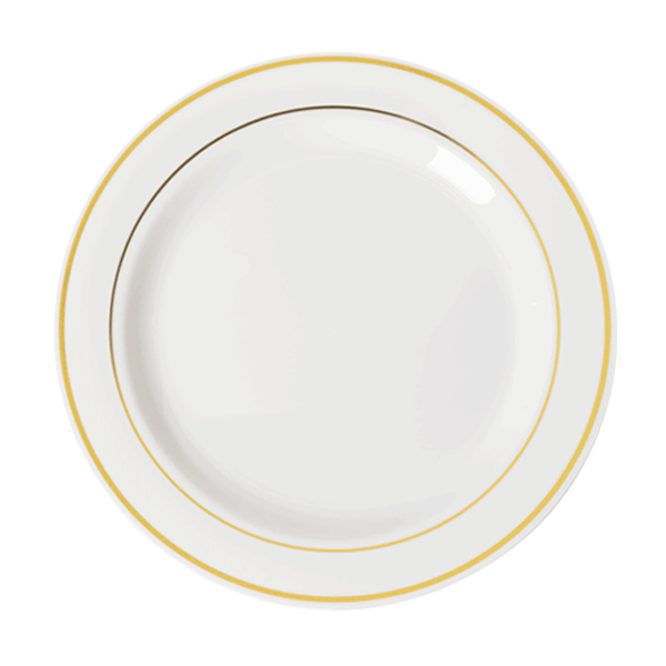 7.5 In. White/Gold Line Design Plates | 10 Count