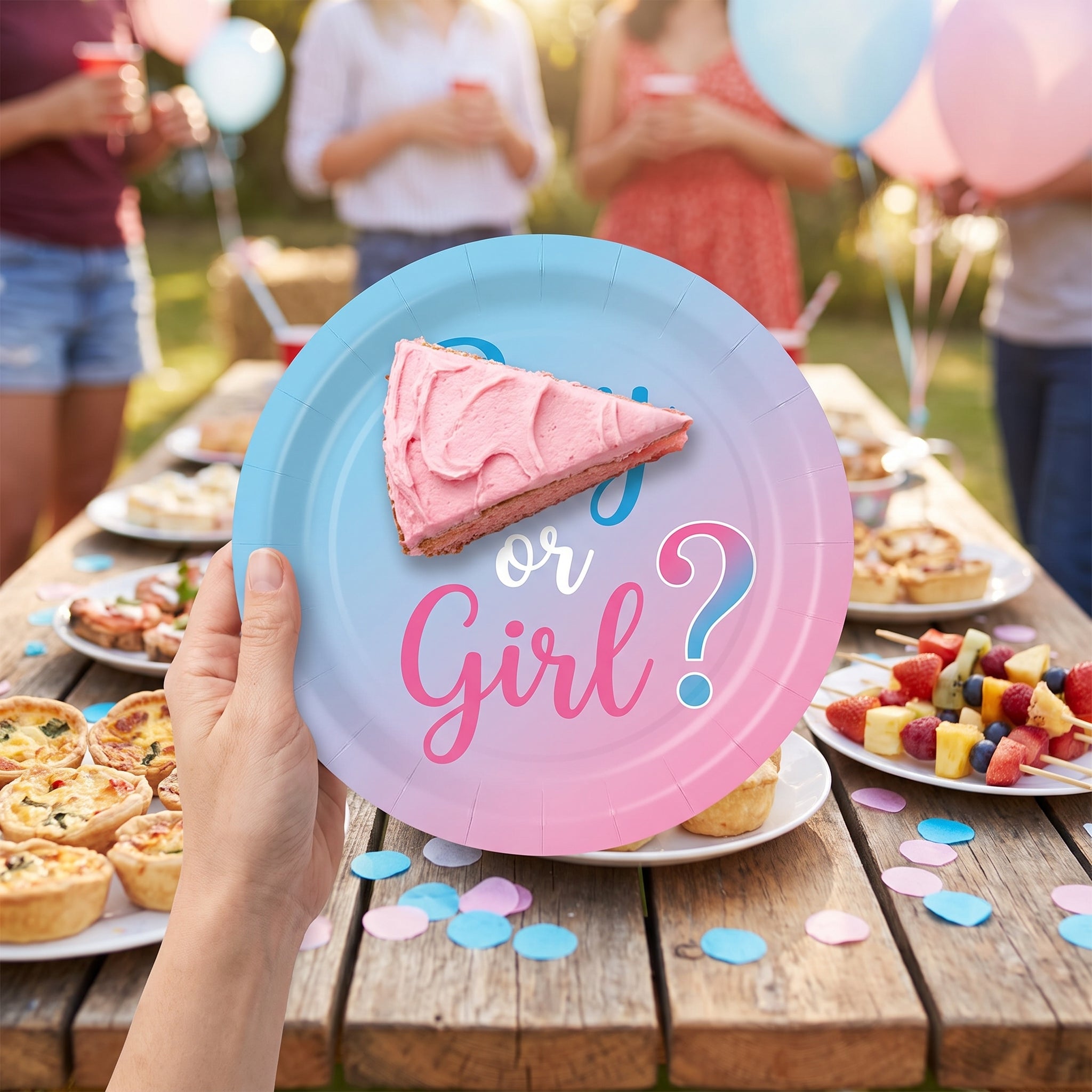 "Boy or Girl?" 7-Inch Round Baby Shower Plates - 7 in. - 8 Pack