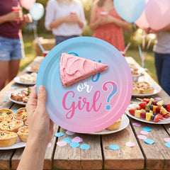 "Boy or Girl?" 7-Inch Round Baby Shower Plates - 7 in. - 8 Pack