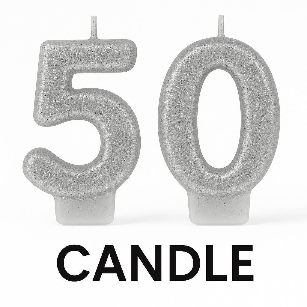 Silver Glitter "50" Birthday Candle Set