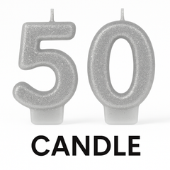 Silver Glitter "50" Birthday Candle Set