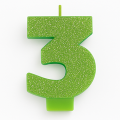 Kiwi Glitter Number 3 Birthday Candle