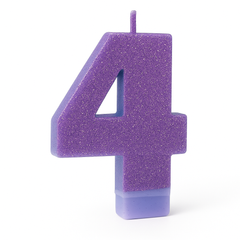 Purple Glitter Number 4 Birthday Candle