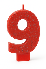 Red Glitter Number 9 Candle - Perfect for Birthdays