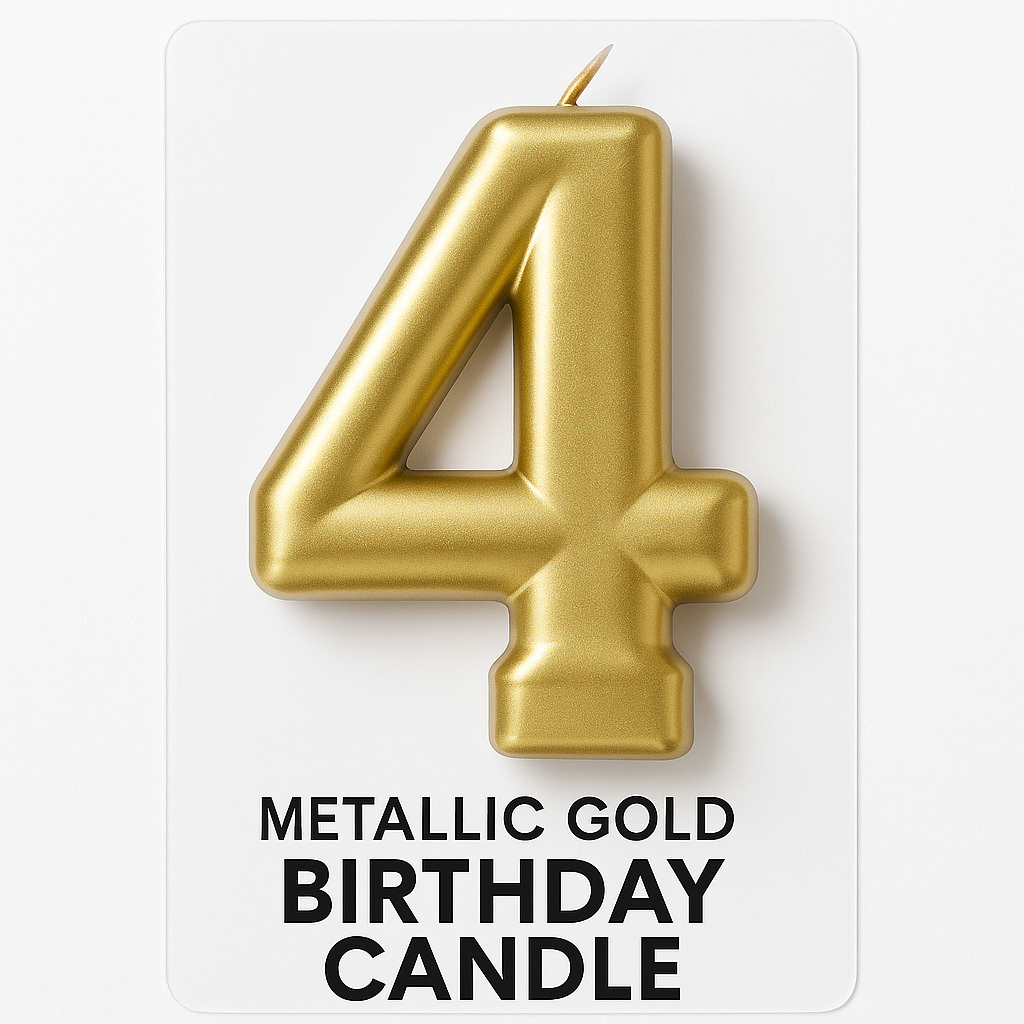 Metallic Gold Number 4 Birthday Candle