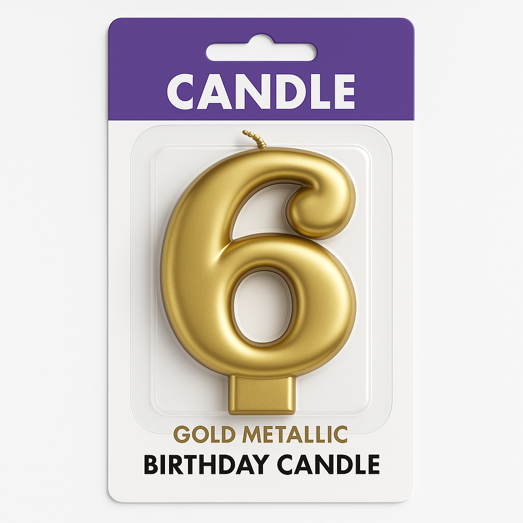 Gold Metallic Number 6 Birthday Candle