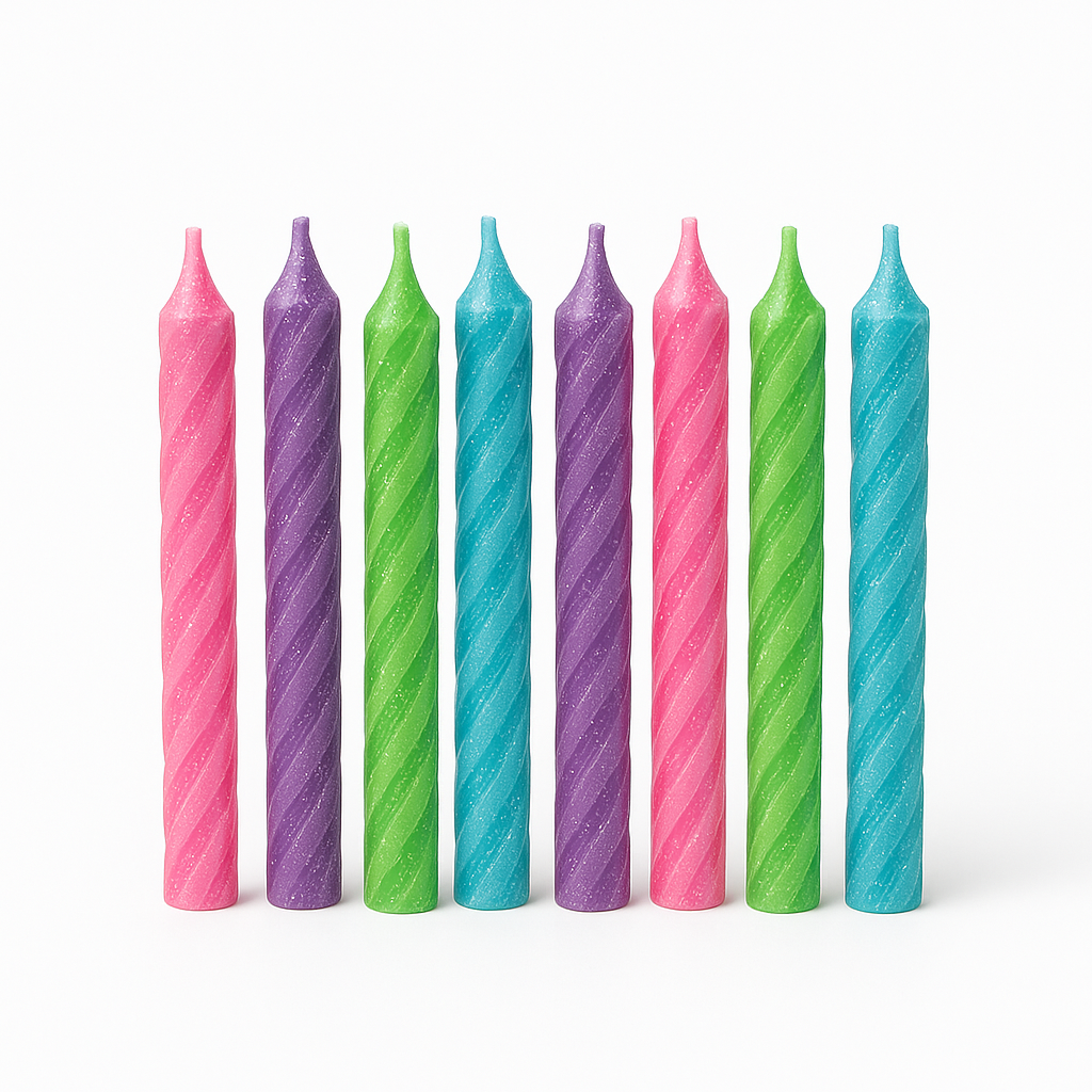 Large Glitter Spiral Birthday Candles - Brights