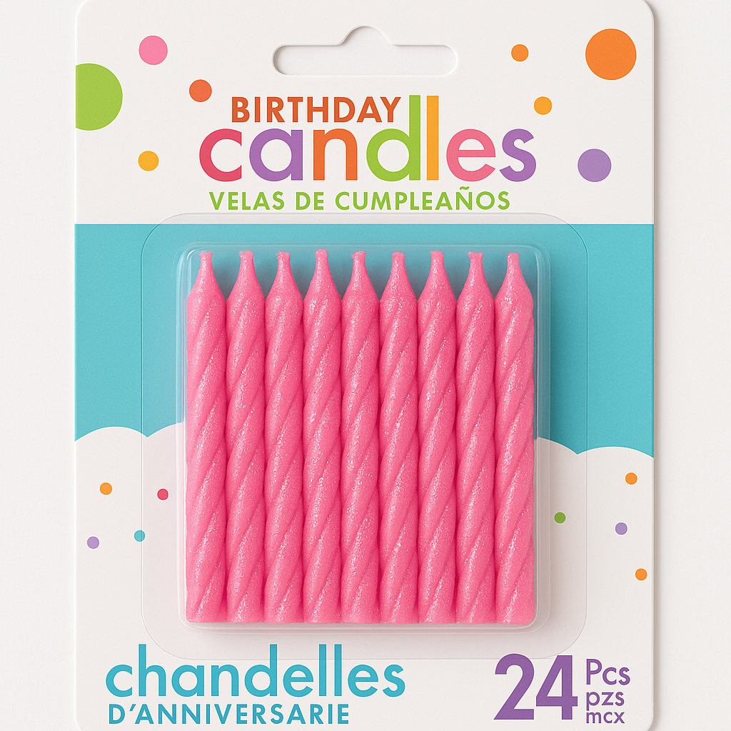 Bright Pink Glitter Spiral Birthday Candles - 24 Pack