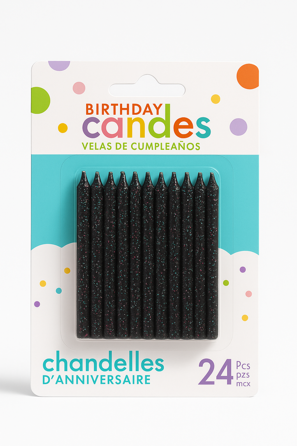 Black Glitter Spiral Birthday Candles - 24 Pack