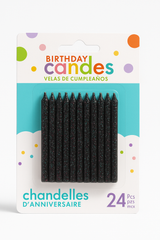 Black Glitter Spiral Birthday Candles - 24 Pack