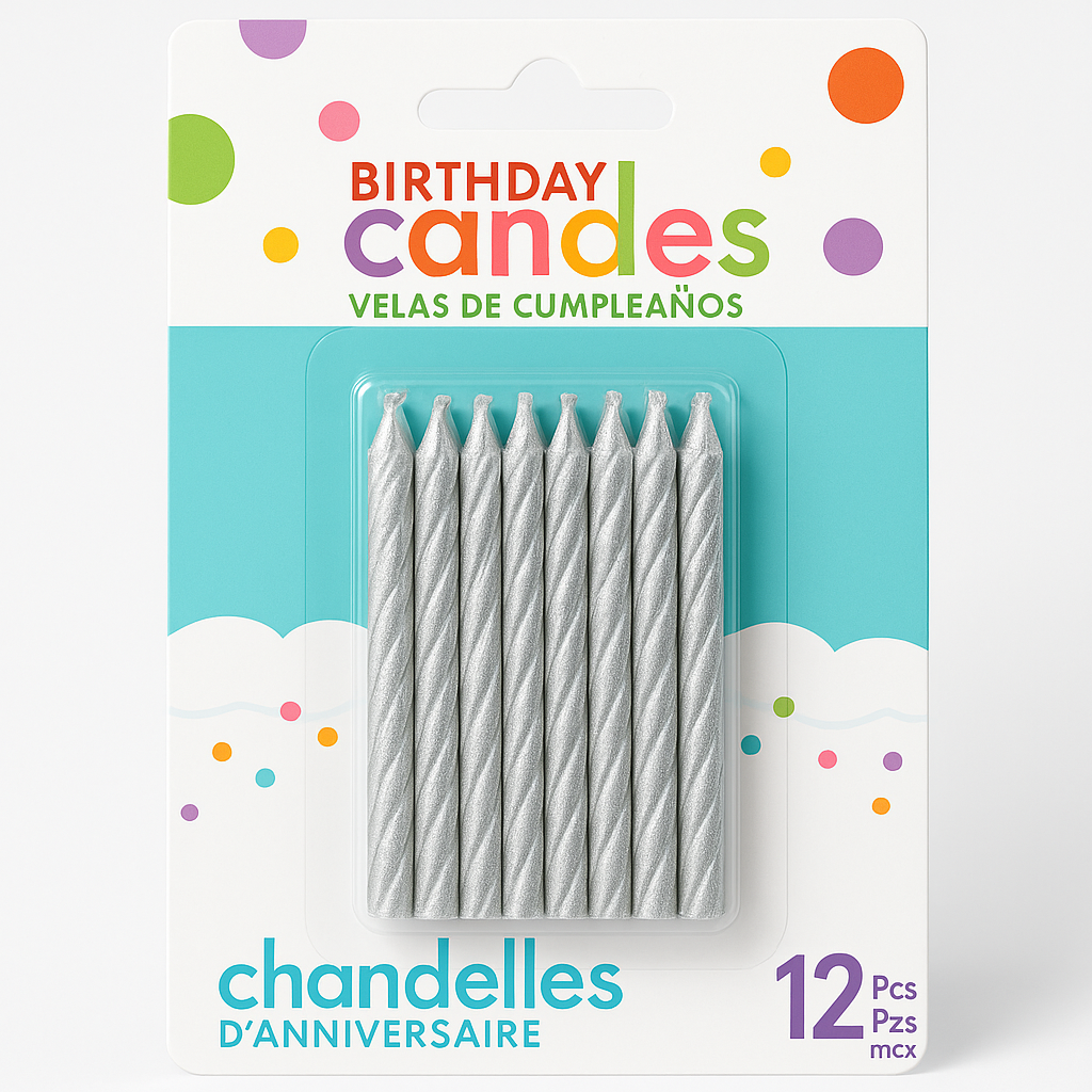 Silver Spiral Birthday Candles - 12 Pack