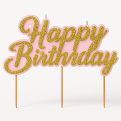 Glitter "Happy Birthday" Toothpick Candle Topper - Pink and Gold