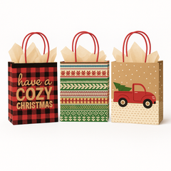 Cozy Christmas Kraft Gift Bags, 3-Pack