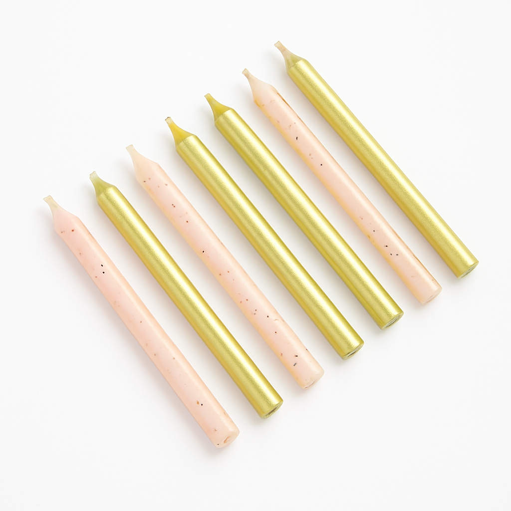 Gold & Pink Glitter Birthday Candles - 12 Pack