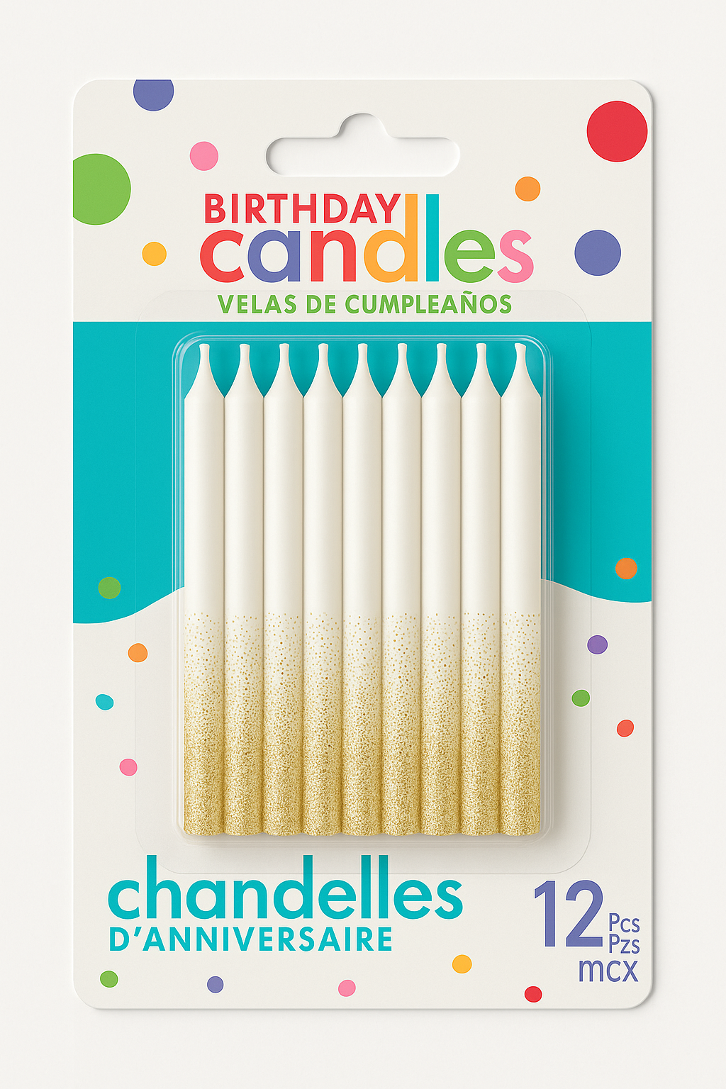 Gold Glitter Dip Birthday Candles, 3.25-Inch, 12-Pack