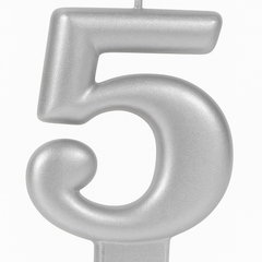 Silver Number 5 Metallic Birthday Candle