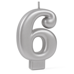 Silver Number 6 Molded Birthday Candle