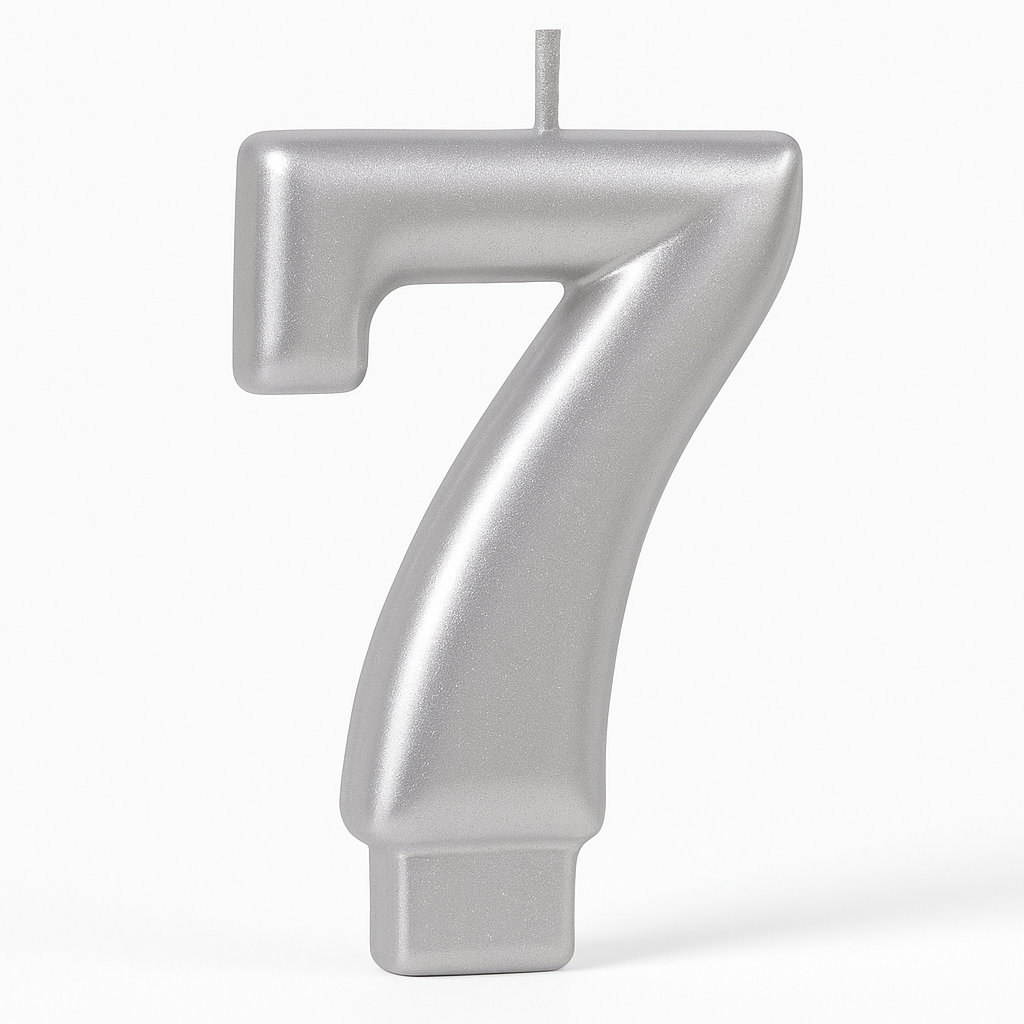 Silver Metallic Number 7 Birthday Candle